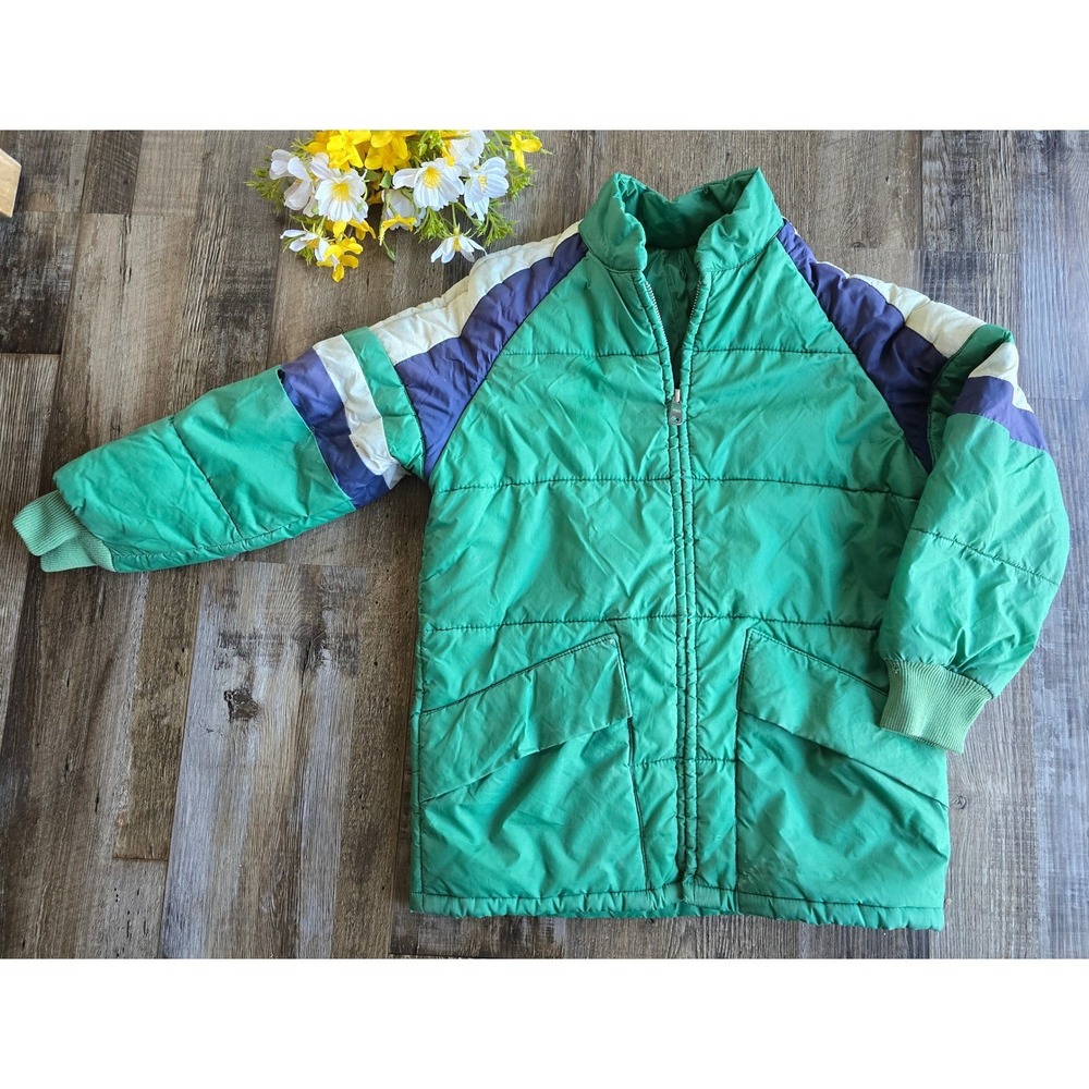 Vintage 70s JCPenney Puffer Jacket Kids Boys Colorblock Insulated Coat Size 6